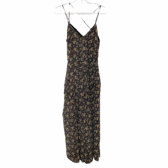 Frank & Oak Pants - FRANK AND OAK BLACK FLORAL BELTED WIDE CROPPED LEG SLEEVELESS JUMPSUIT - XS